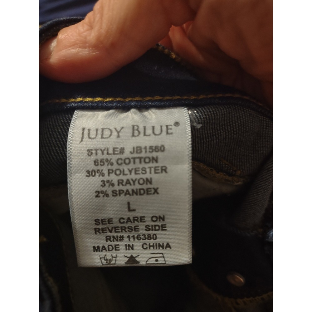 Judy Blue Dark Wash Gingham Cuffed Denim Shorts High Rise Button Fly L Picinic - Picture 5 of 7